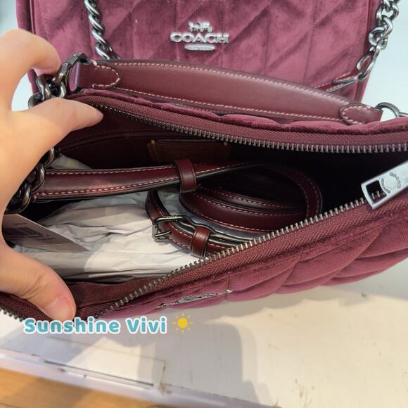 NWT COACH Teri Hobo Bag In Organic Cotton With Quilting CCW69 Gunmetal/Burgundy - Picture 3 of 5